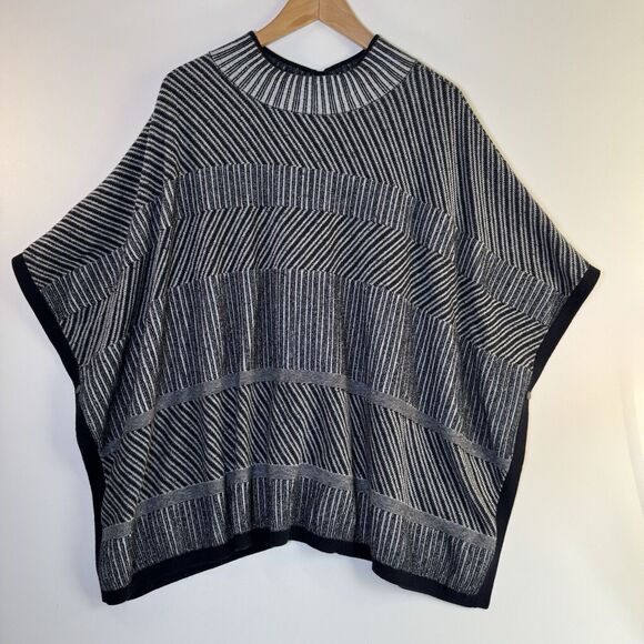 Unbranded Knit Button Down Sweater Cape Women One Size Blue Gray Striped Coastal - Picture 8 of 12